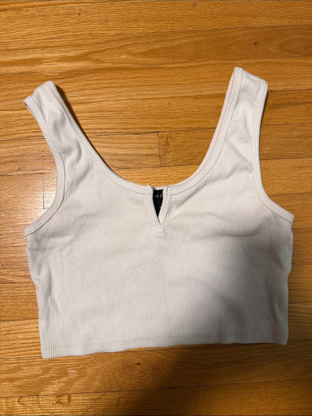 White Ribbed V-Neck Crop Tank Top